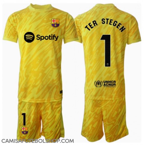 Camisa de time de futebol Barcelona Ter Stegen #1 Goleiro Replicas 1º Equipamento Infantil 2024-25 Manga Curta (+ Calças curtas)